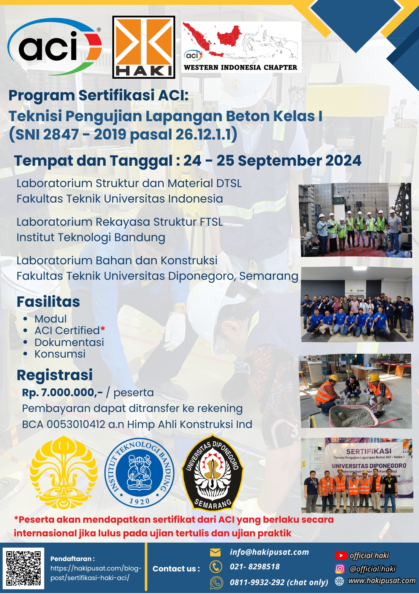 Program Sertifikasi ACI: Teknisi Pengujian Lapangan Beton Kelas I – Batch 5