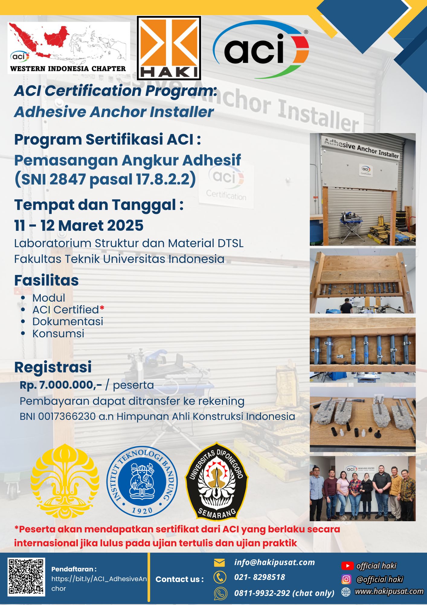 Program Sertifikasi ACI: Pemasangan Angkur Adhesif Batch 3