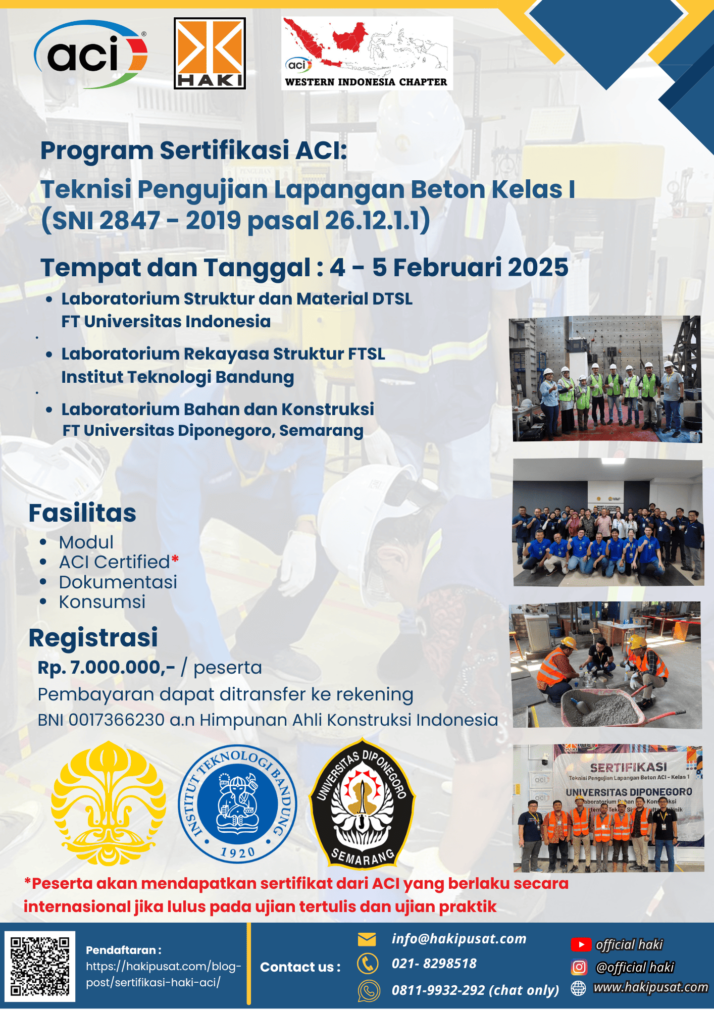 Program Sertifikasi ACI: Teknisi Pengujian Lapangan Beton Kelas I Batch 7