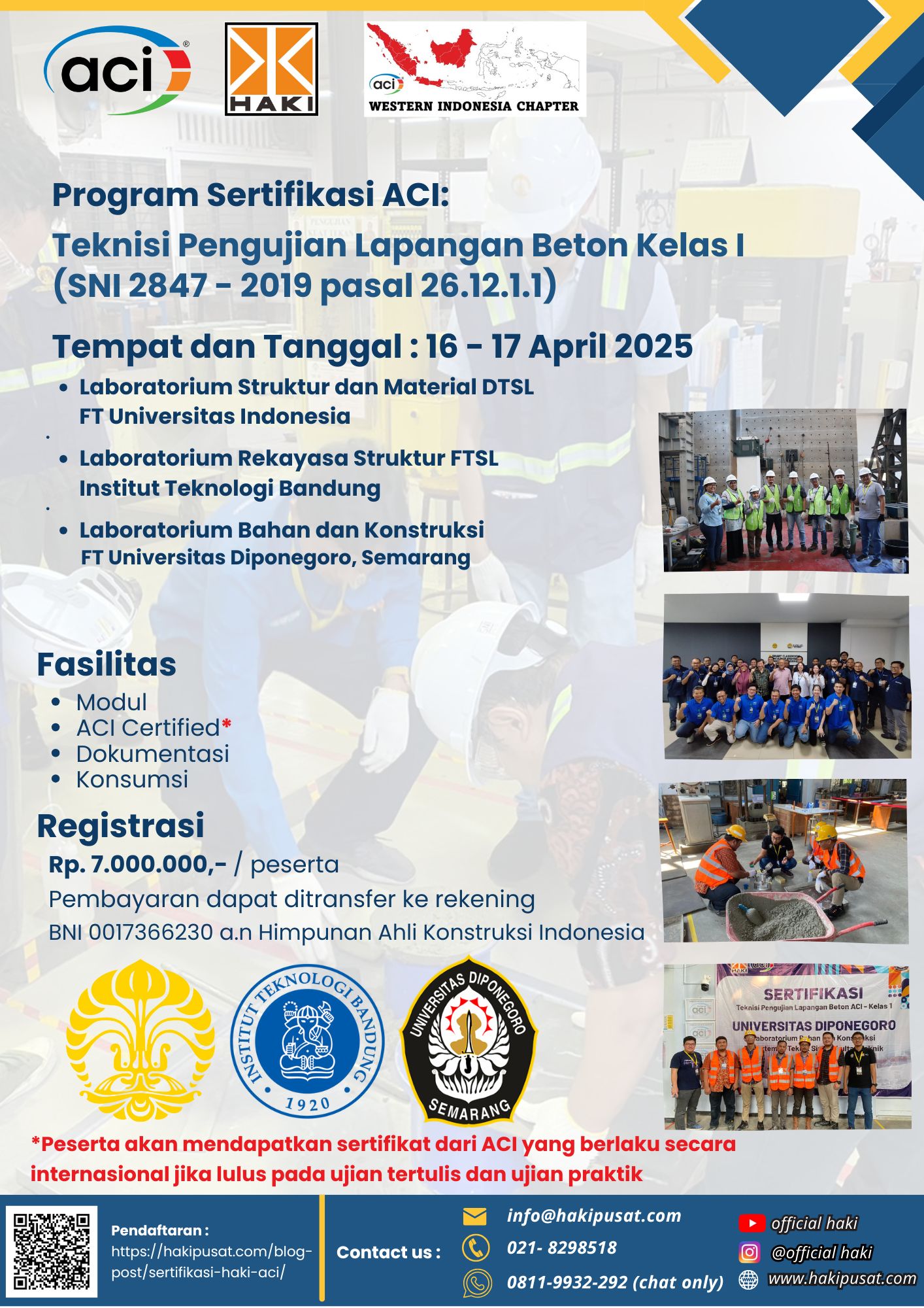 Program Sertifikasi ACI: Teknisi Pengujian Lapangan Beton Kelas I – Batch 8