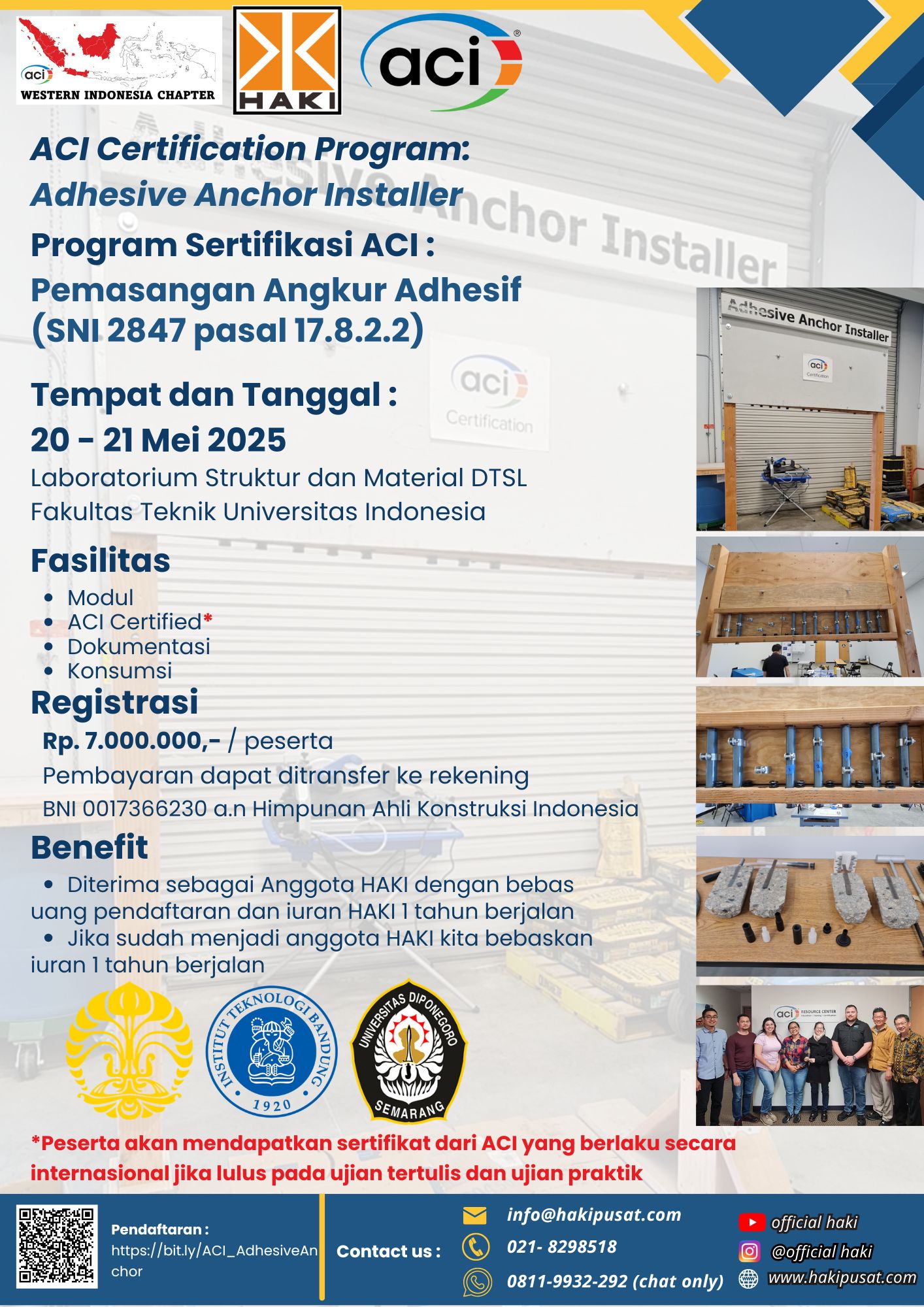 Program Sertifikasi ACI Teknisi Pemasangan Angkur Adhesif – Batch 4