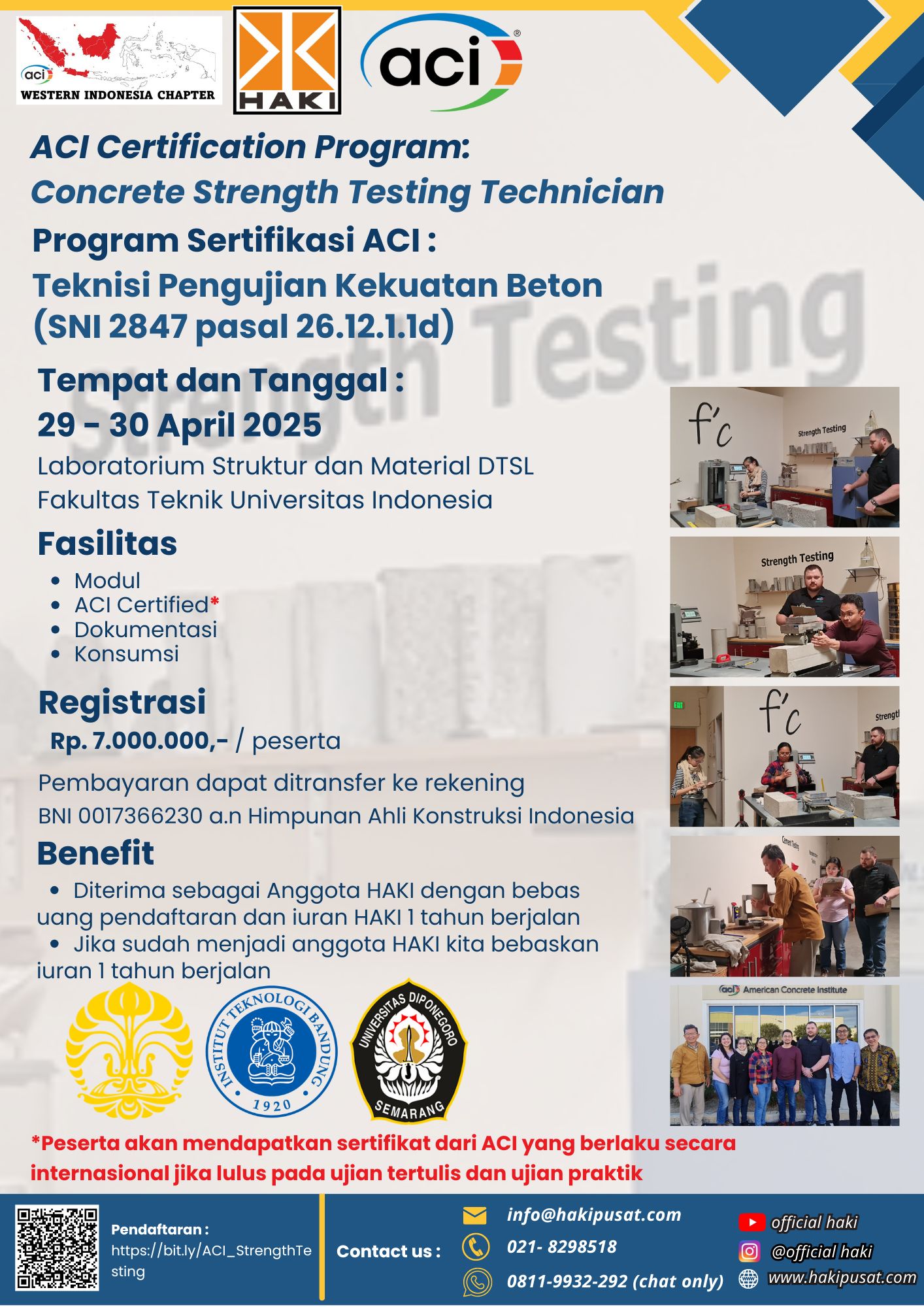 Program Sertifikasi ACI Teknisi Pengujian Kekuatan Beton – Batch 7