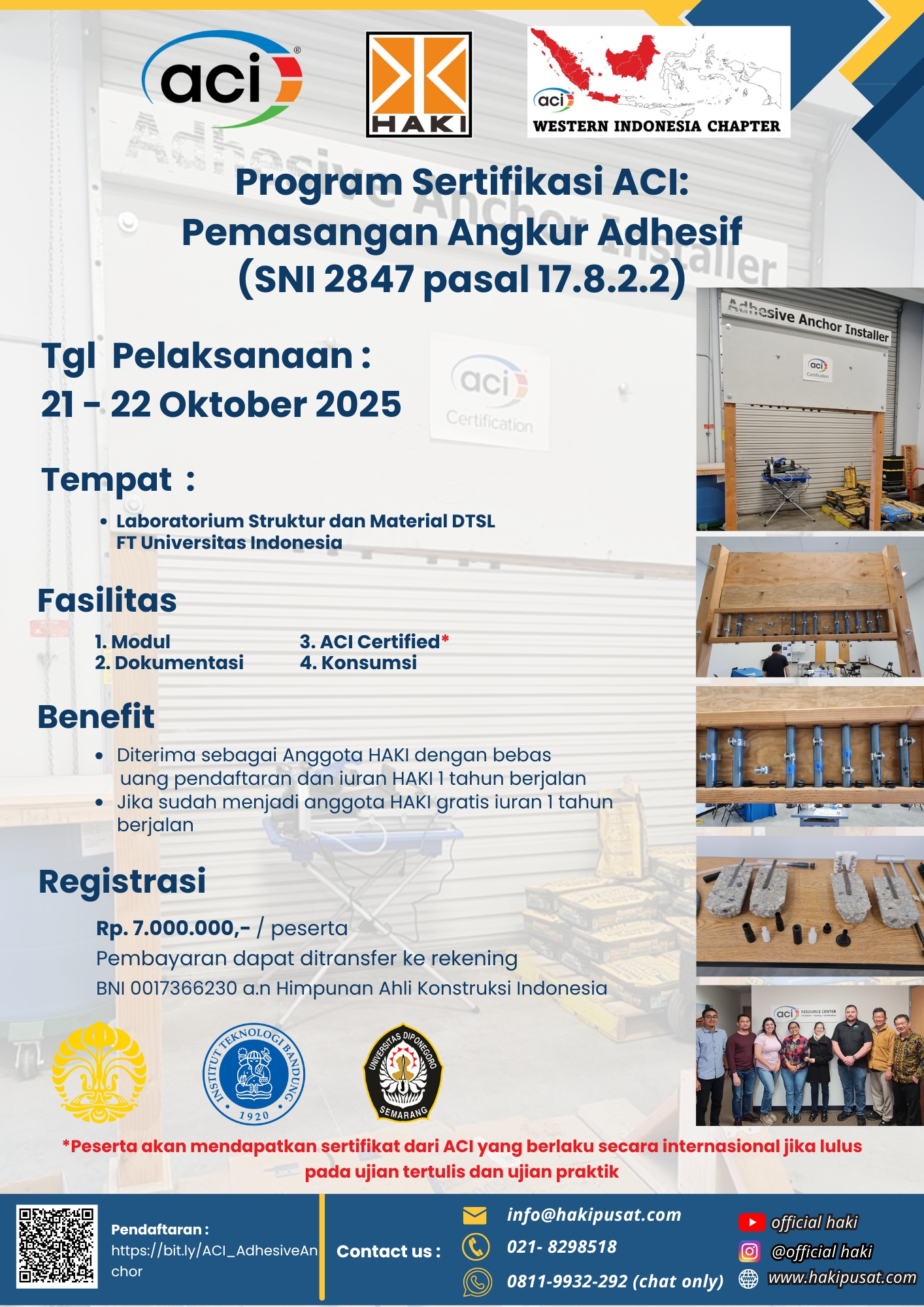 Program Sertifikasi ACI: Pemasangan Angkur Adhesif – Batch 7