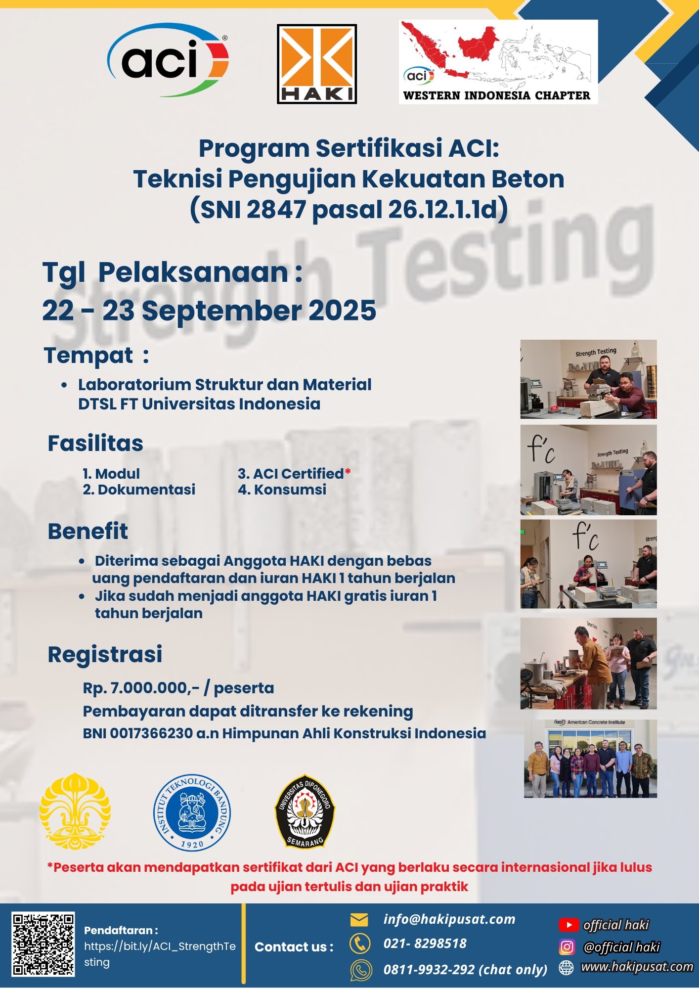 Program Sertifikasi ACI: Teknisi Pengujian Kekuatan Beton – Batch 11